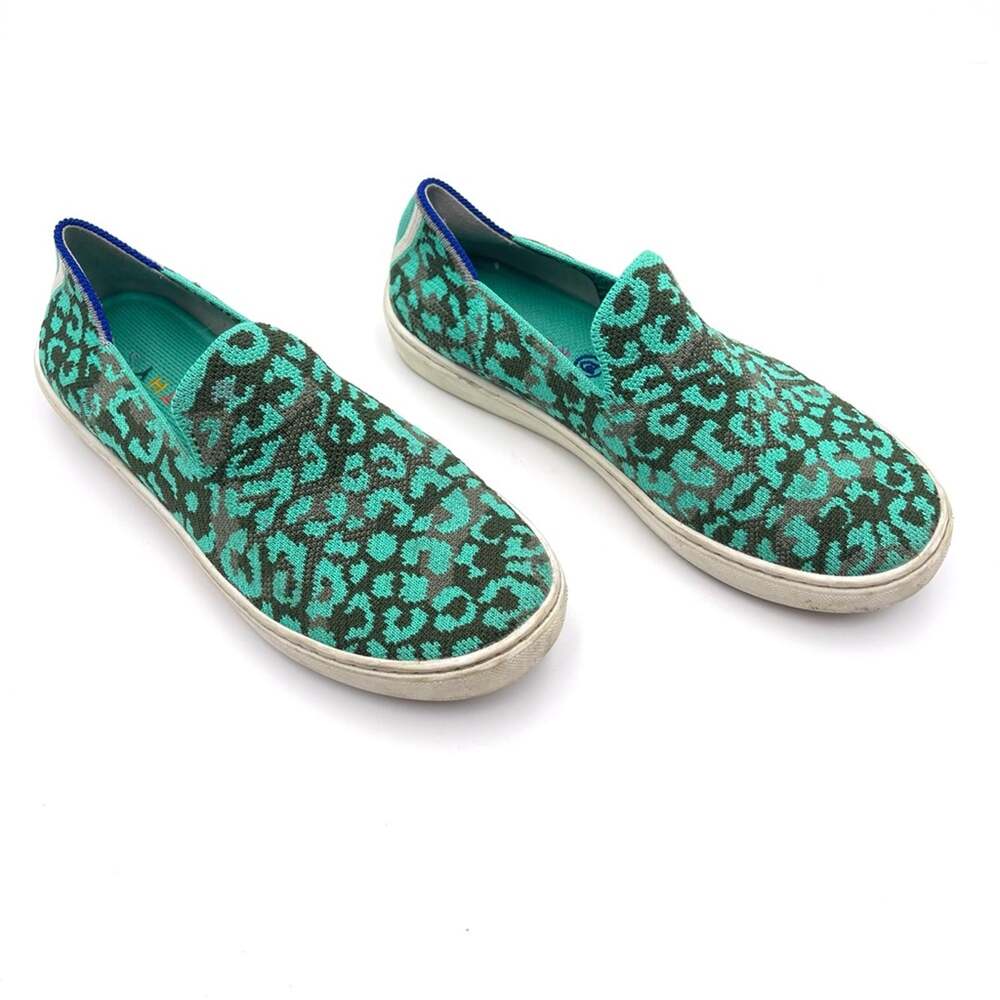 Rothy's Kid's Knit Sneaker Aqua Camo Spot SIZE 4
